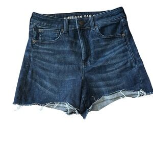 American Eagle Outfitters Dark Blue High-Rise Denim Cutoff Shorts